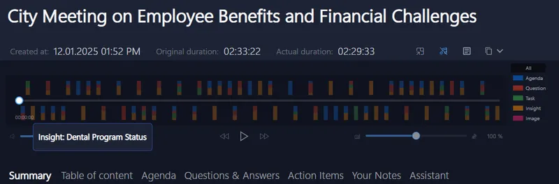 Player Interface helping jump to key moments during meetings